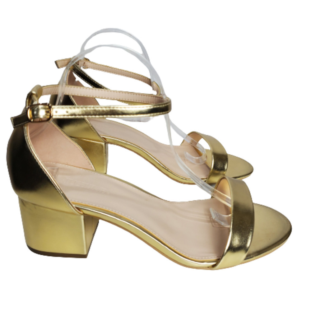 Justfab Noura Gold Tone Strappy Open Toe Block Shiny Heels Size 9.5
